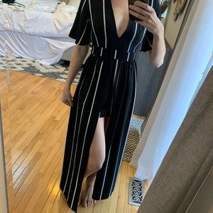 Vici Black and White Striped Jumpsuit